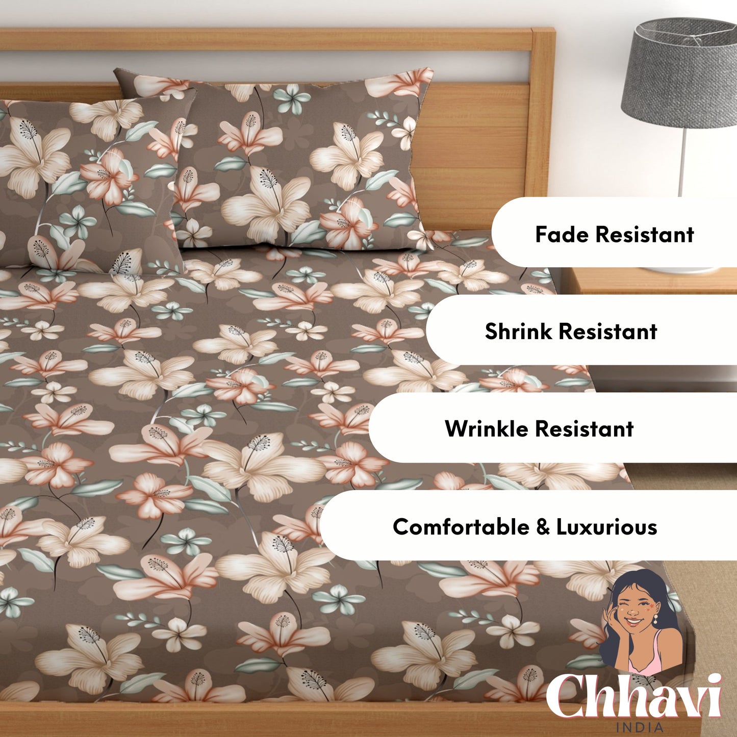 CHHAVI INDIA 210 TC Microfiber Printed Double Bedsheet With Pillow Covers