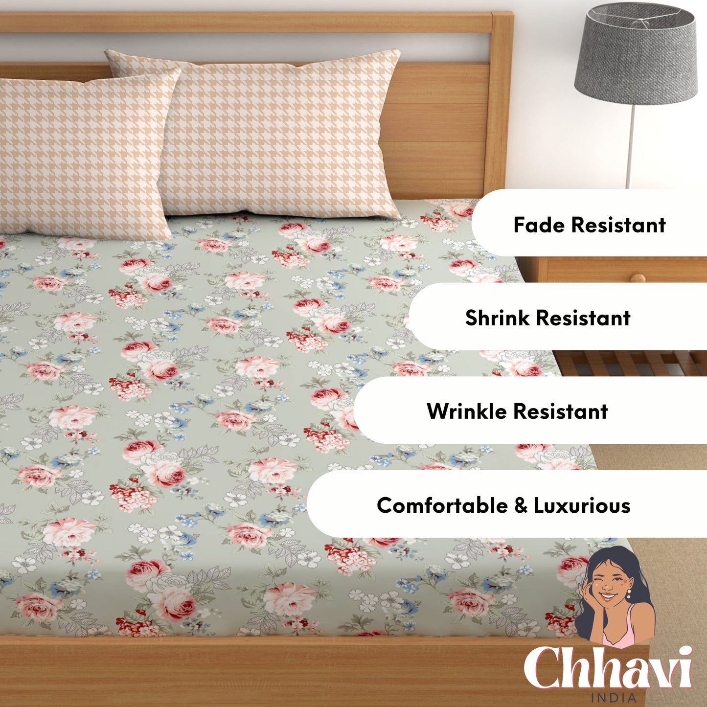 CHHAVI INDIA 210 TC Microfiber Printed King Size Bedsheet With Pillow Covers