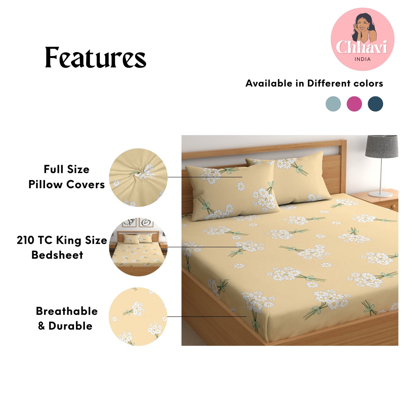 CHHAVI INDIA 210 TC Microfiber Printed King Size Bedsheet With Pillow Covers