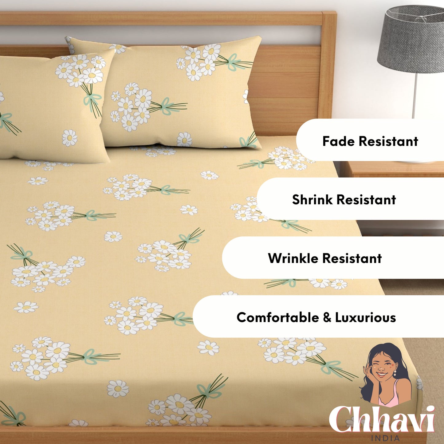 CHHAVI INDIA 210 TC Microfiber Printed King Size Bedsheet With Pillow Covers