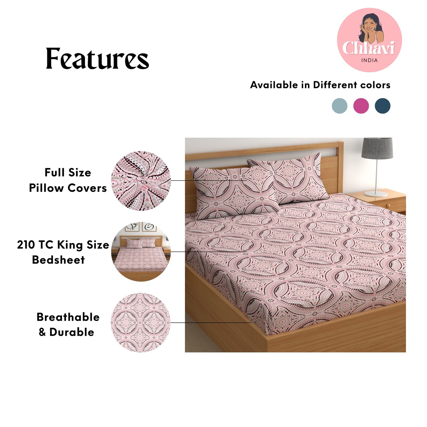 CHHAVI INDIA 210 TC Microfiber Printed King Size Bedsheet With Pillow Covers