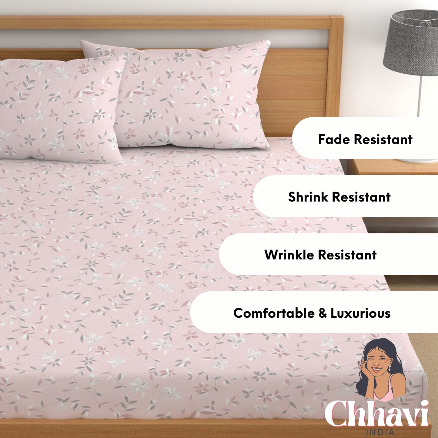 CHHAVI INDIA 210 TC Microfiber Printed King Size Bedsheet With Pillow Covers