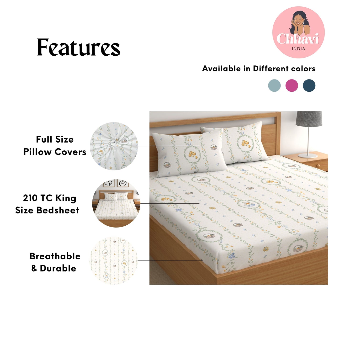 CHHAVI INDIA 210 TC Microfiber Printed King Size Bedsheet With Pillow Covers