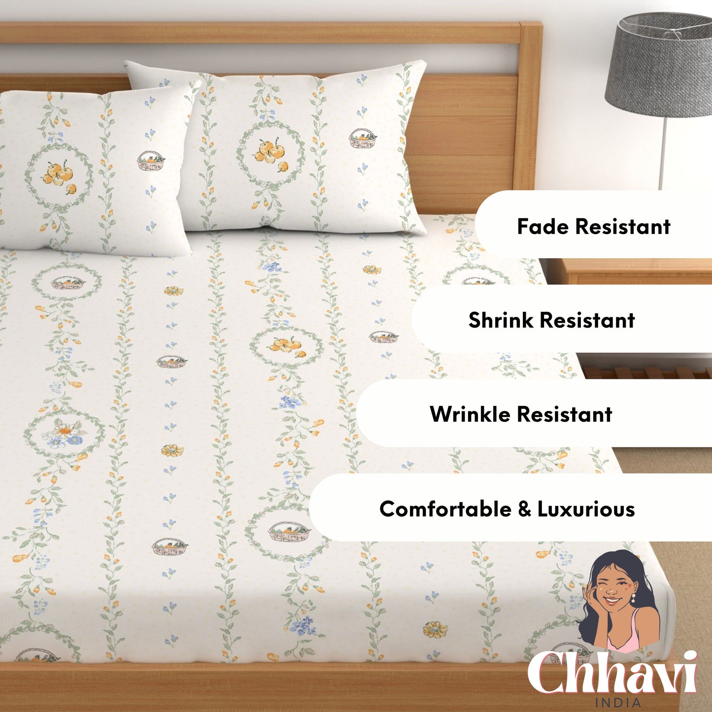 CHHAVI INDIA 210 TC Microfiber Printed King Size Bedsheet With Pillow Covers