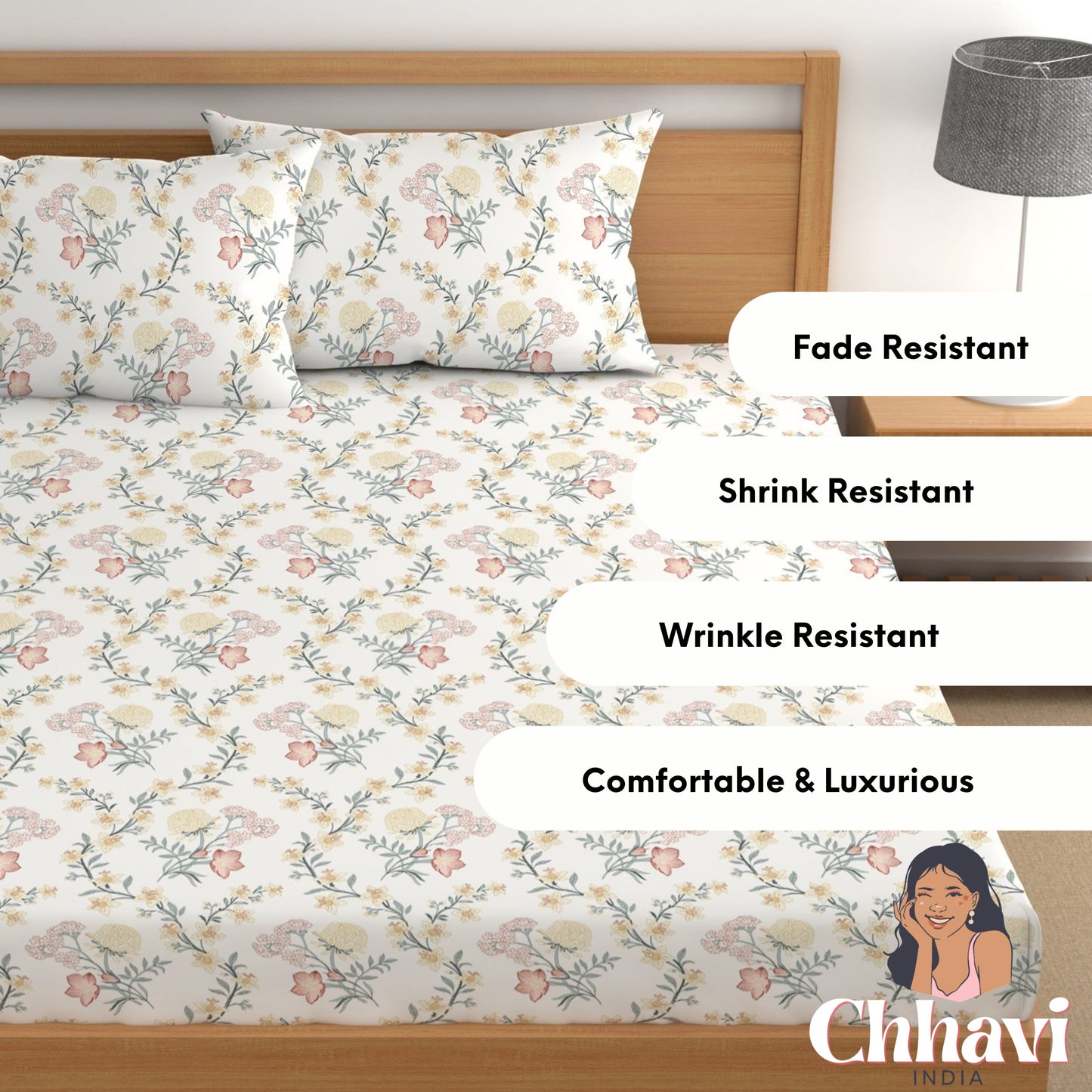 CHHAVI INDIA 210 TC Microfiber Printed King Size Bedsheet With Pillow Covers