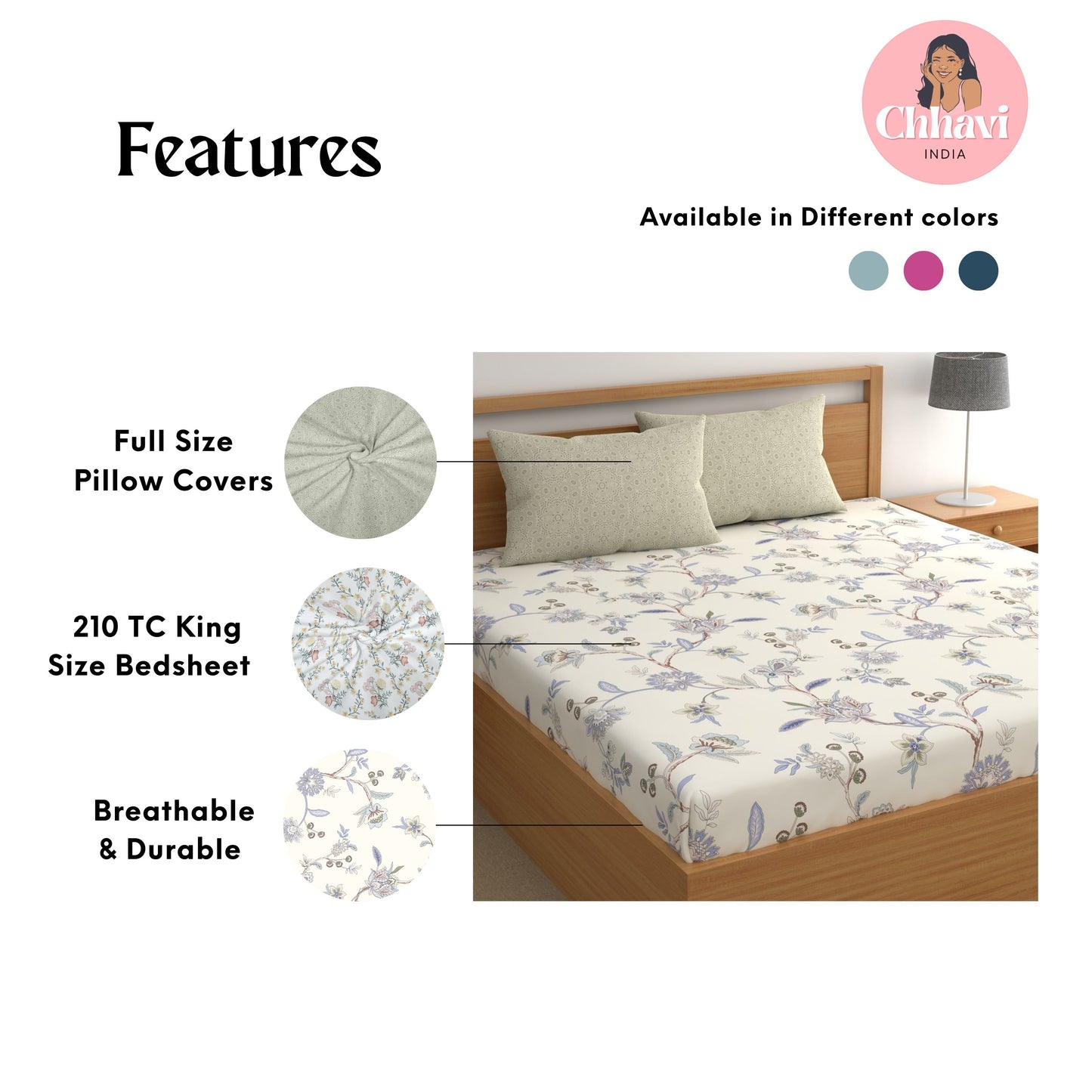 CHHAVI INDIA 210 TC Microfiber Printed King Size Bedsheet With Pillow Covers