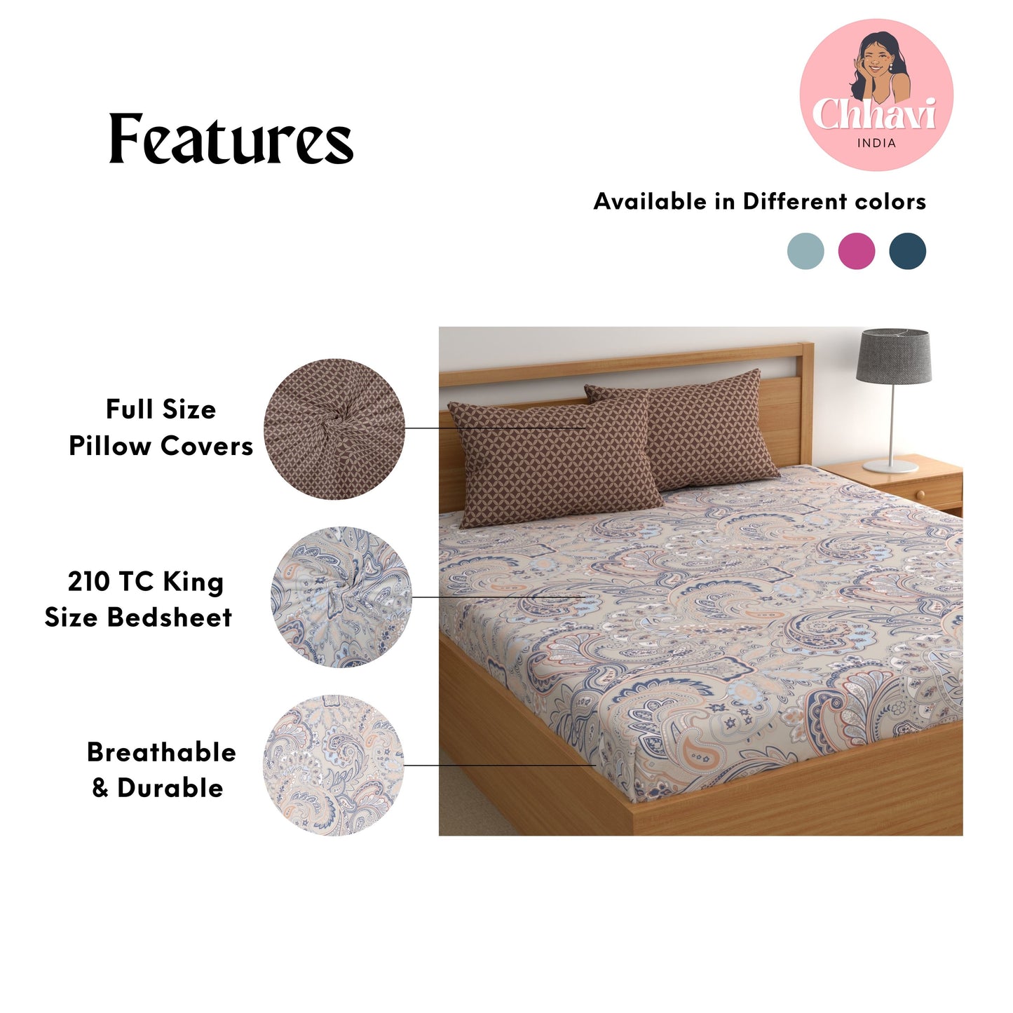 CHHAVI INDIA 210 TC Microfiber Printed King Size Bedsheet With Pillow Covers