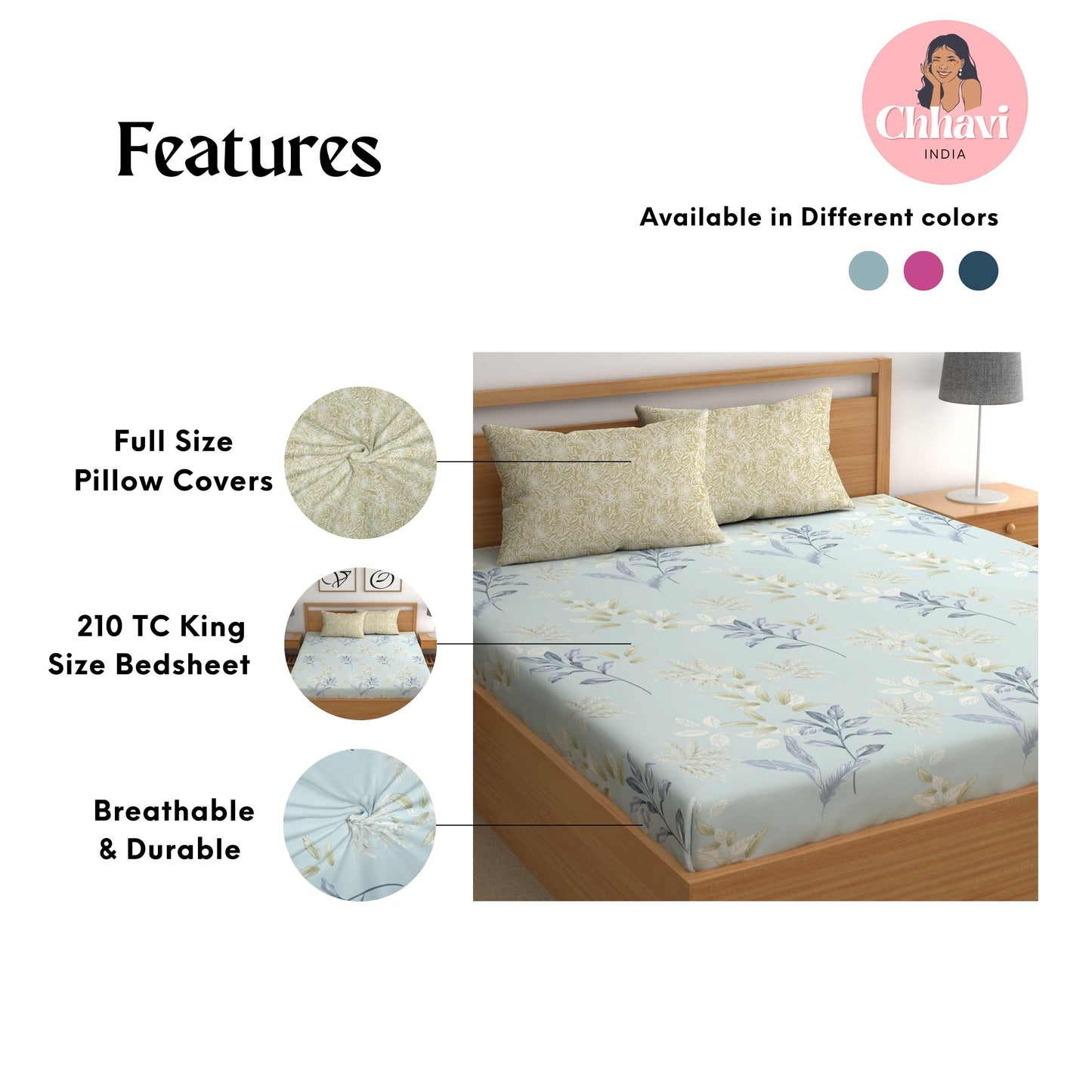 CHHAVI INDIA 210 TC Microfiber Printed King Size Bedsheet With Pillow Covers