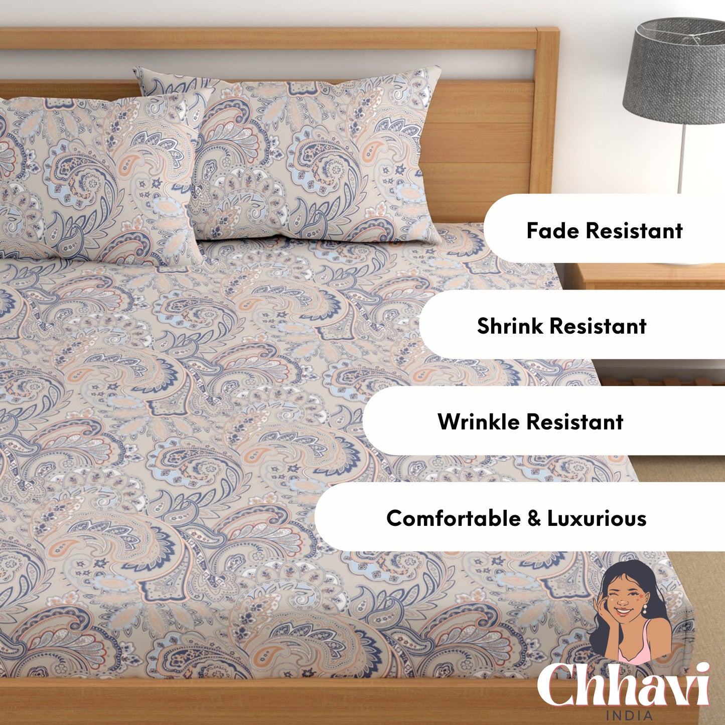 CHHAVI INDIA 210 TC Microfiber Printed King Size Bedsheet With Pillow Covers