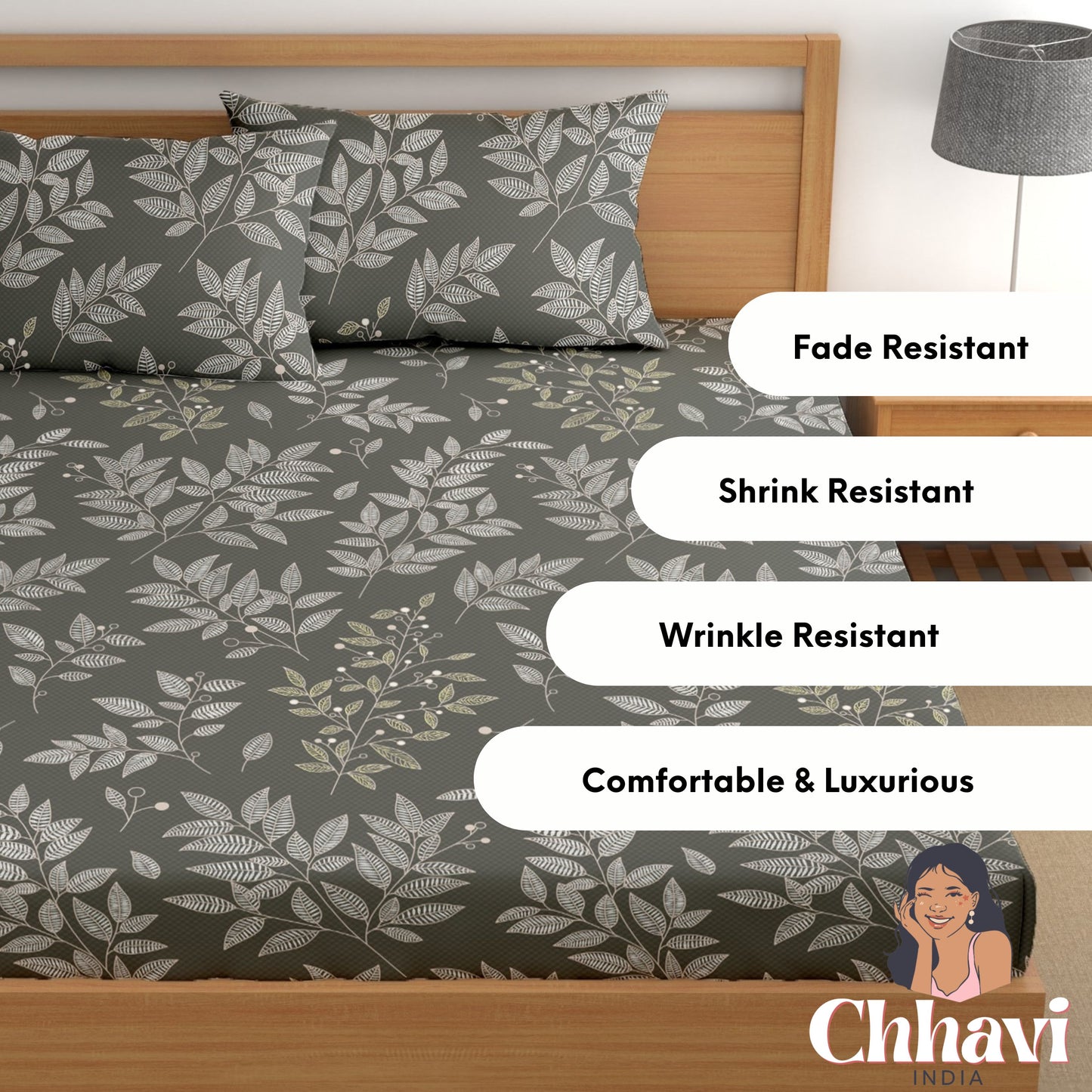 CHHAVI INDIA 210 TC Microfiber Printed King Size Bedsheet With Pillow Covers