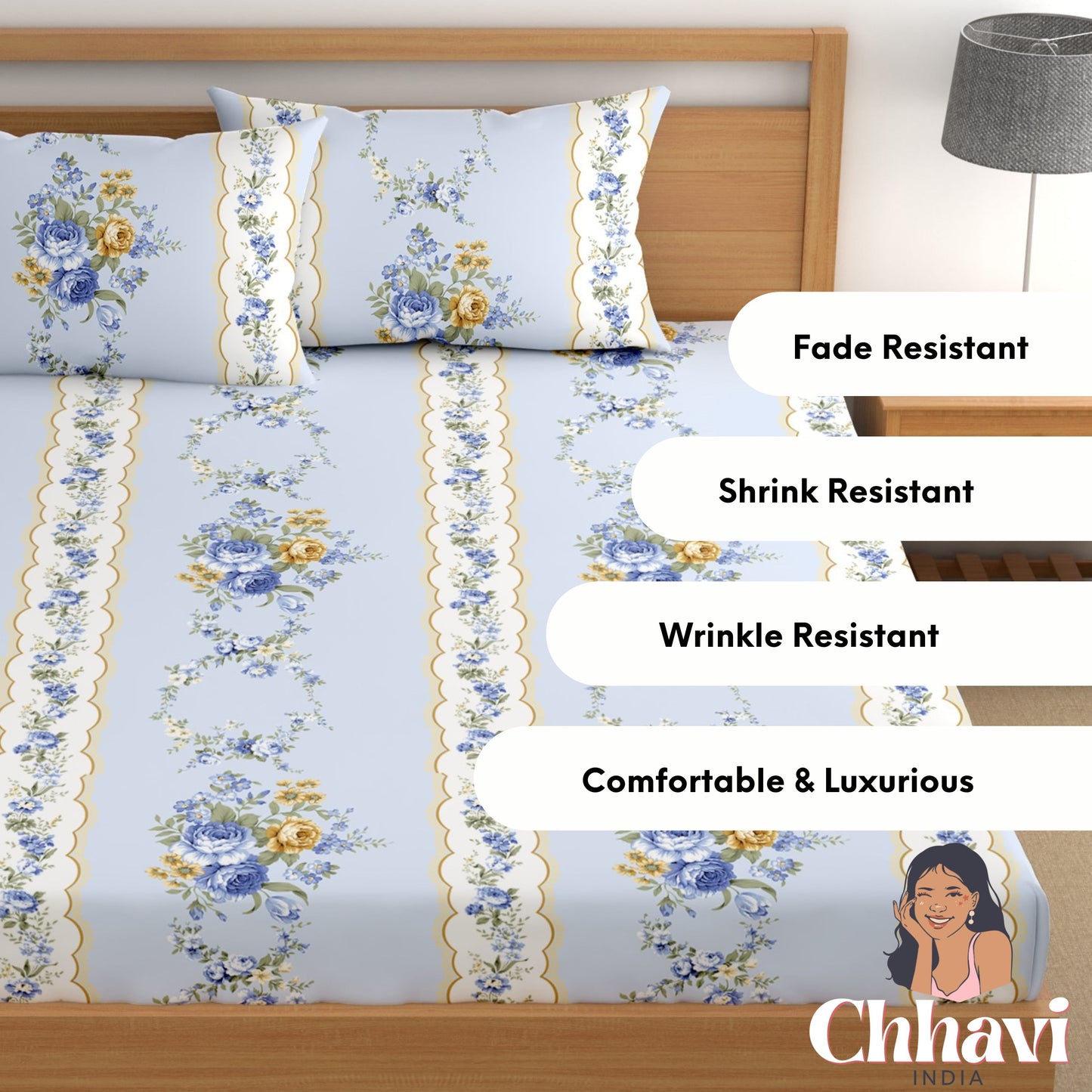 CHHAVI INDIA 210 TC Microfiber Printed King Size Bedsheet With Pillow Covers