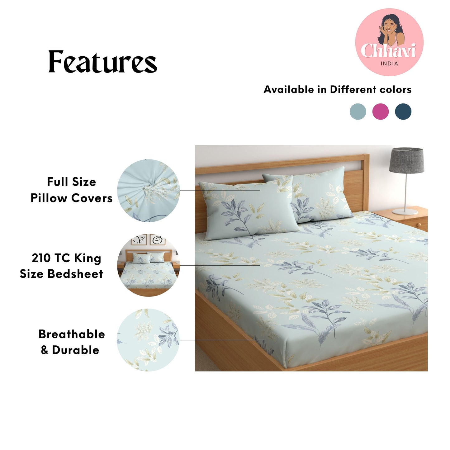 CHHAVI INDIA 210 TC Microfiber Printed King Size Bedsheet With Pillow Covers