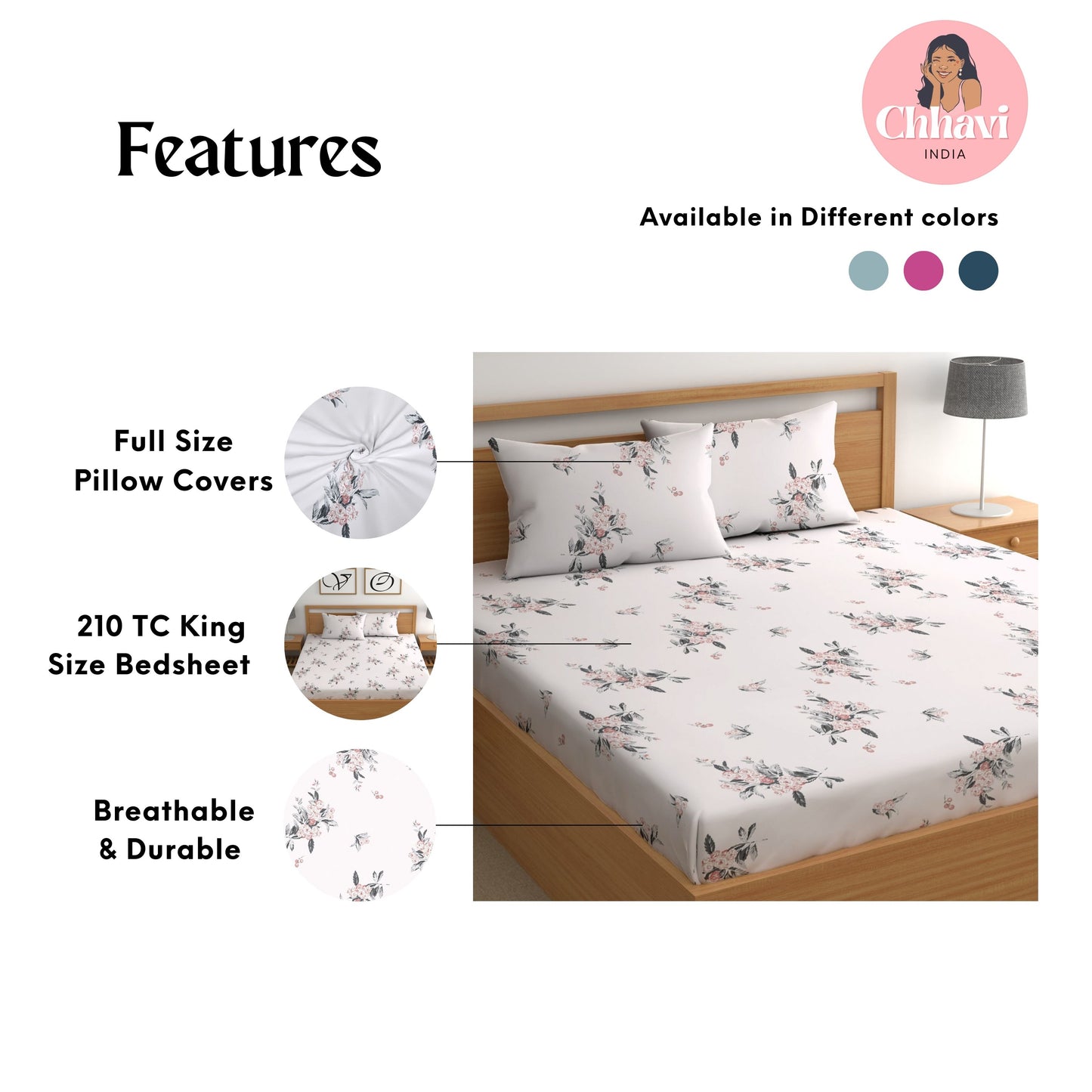 CHHAVI INDIA 210 TC Microfiber Printed King Size Bedsheet With Pillow Covers