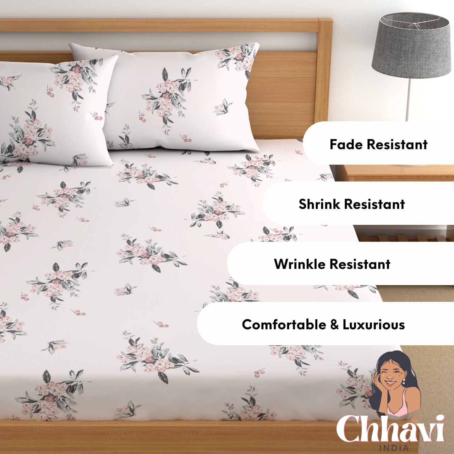 CHHAVI INDIA 210 TC Microfiber Printed King Size Bedsheet With Pillow Covers