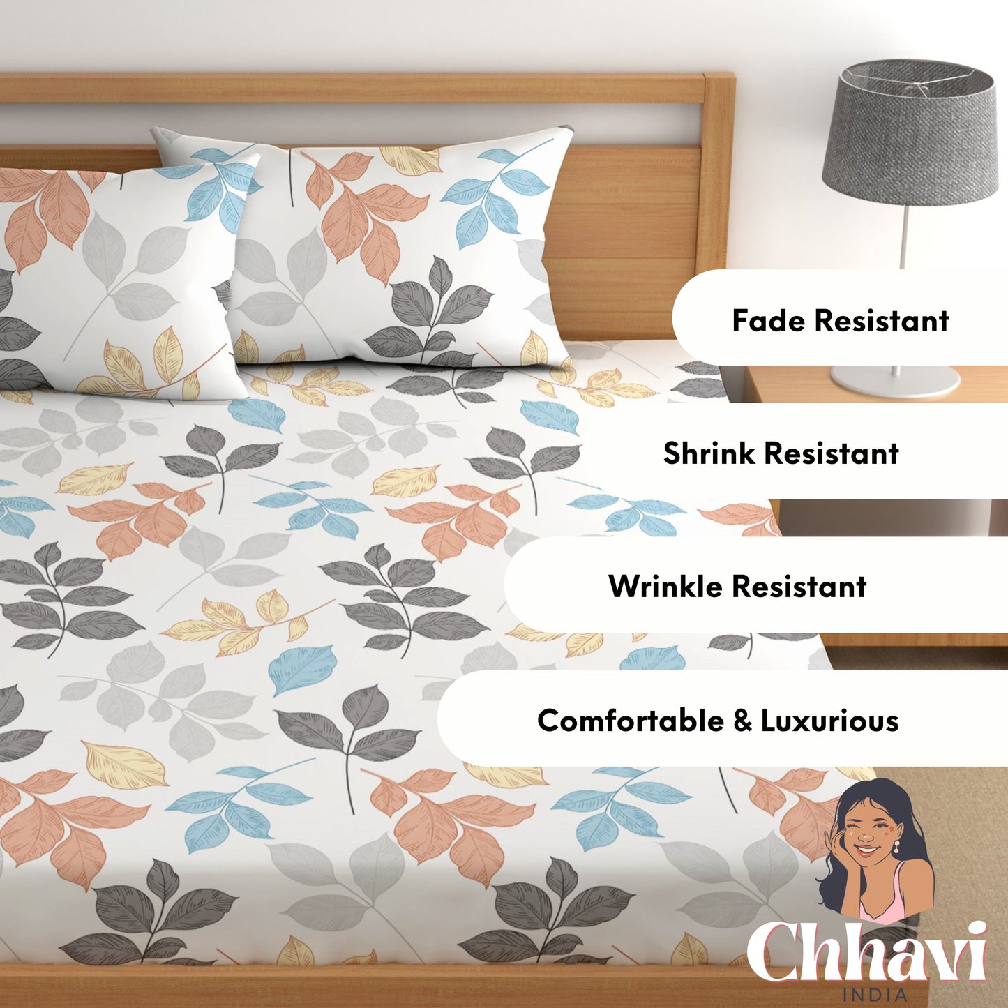 CHHAVI INDIA 210 TC Microfiber Printed King Size Bedsheet With Pillow Covers