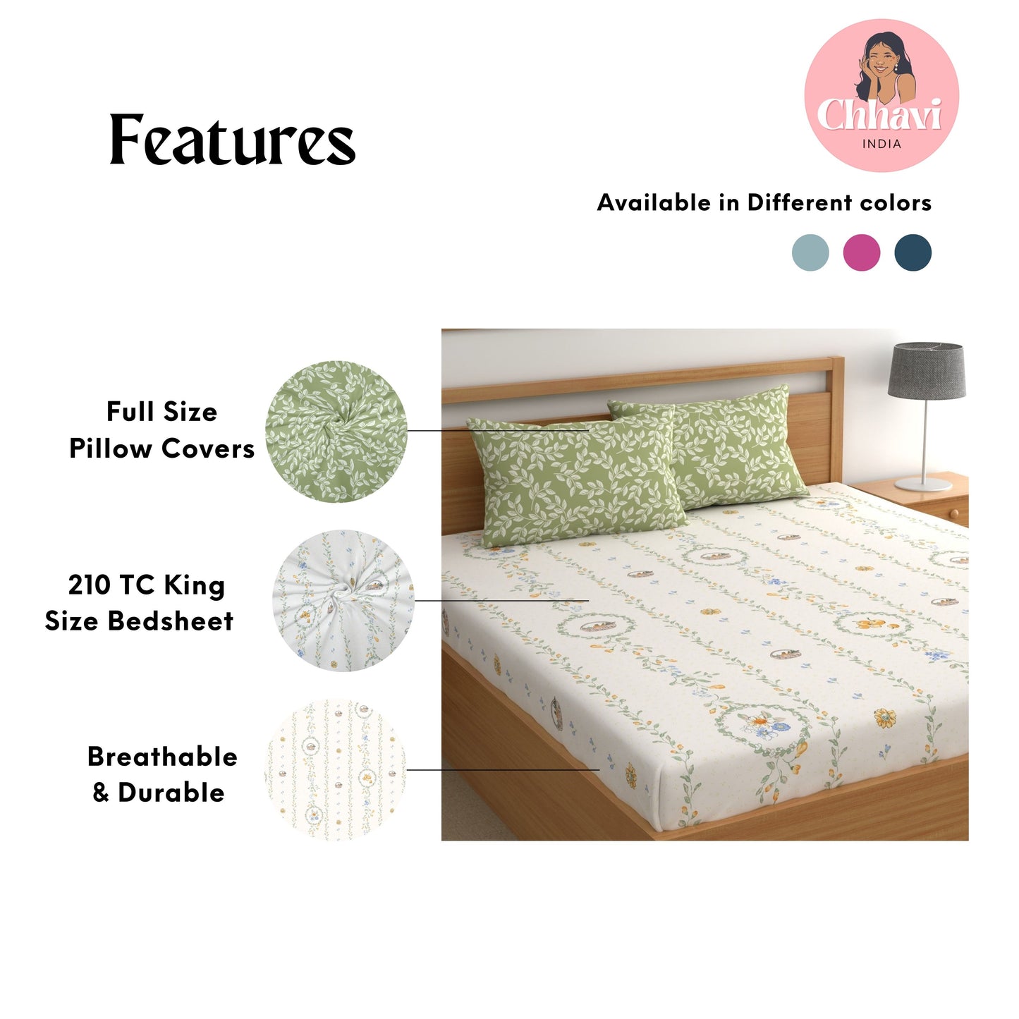 CHHAVI INDIA 210 TC Microfiber Printed King Size Bedsheet With Pillow Covers