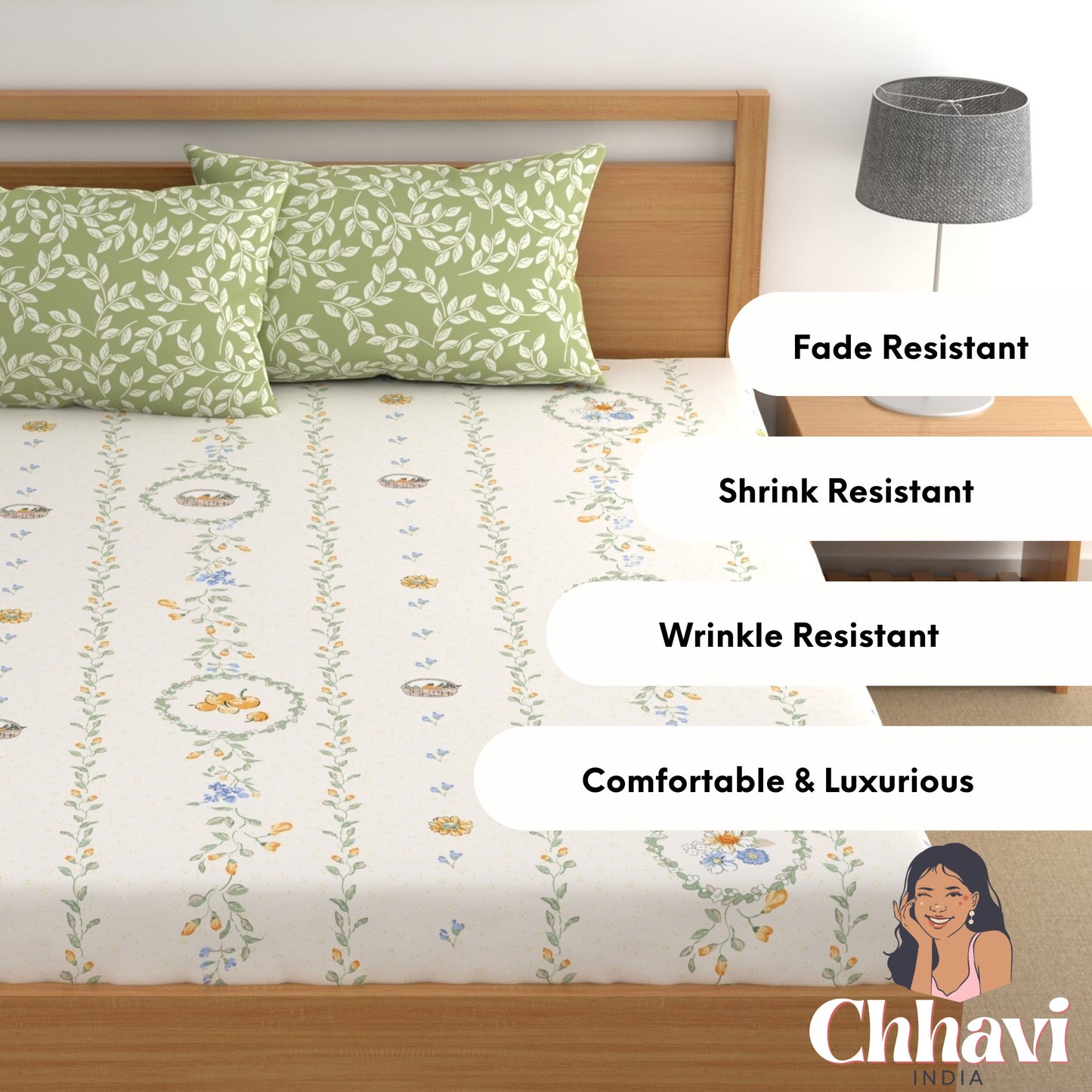 CHHAVI INDIA 210 TC Microfiber Printed King Size Bedsheet With Pillow Covers