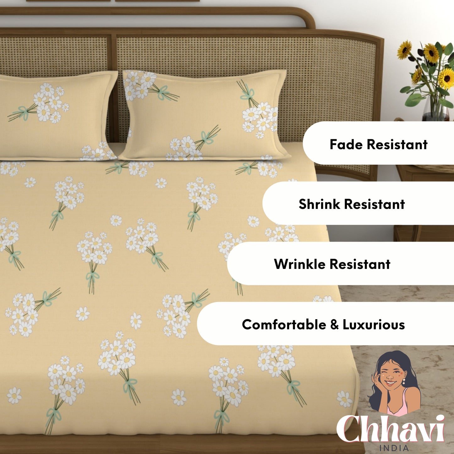 CHHAVI INDIA 210 TC Microfiber Printed King Size Bedsheet With Pillow Covers