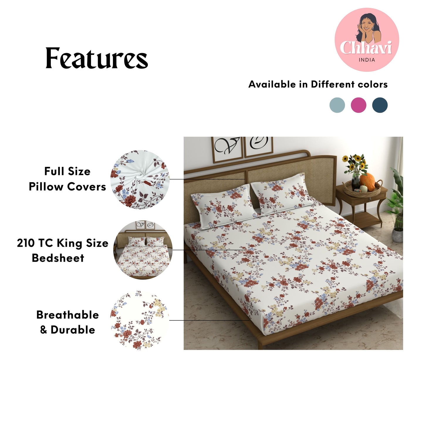 CHHAVI INDIA 210 TC Microfiber Printed King Size Bedsheet With Pillow Covers