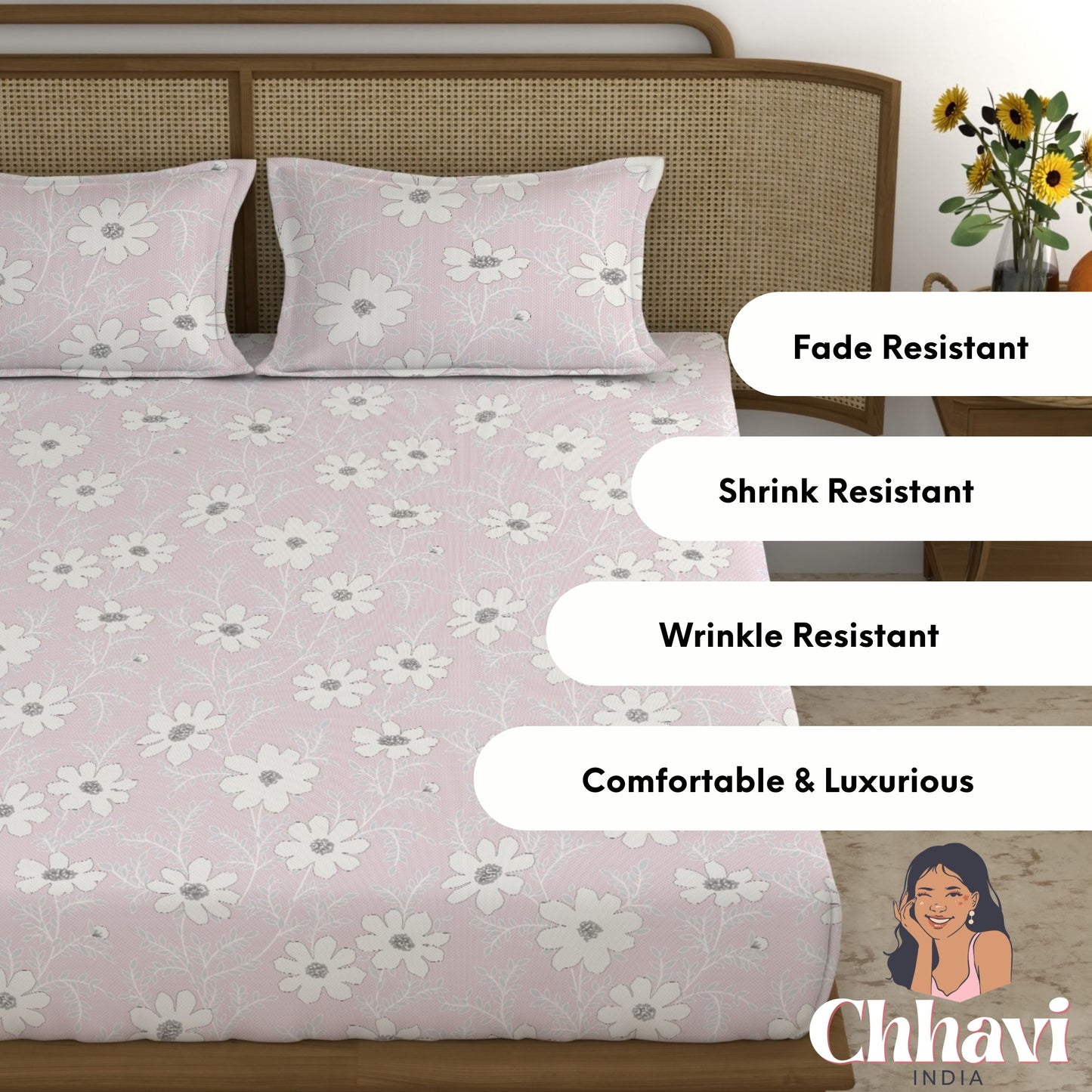 CHHAVI INDIA 210 TC Microfiber Printed King Size Bedsheet With Pillow Covers