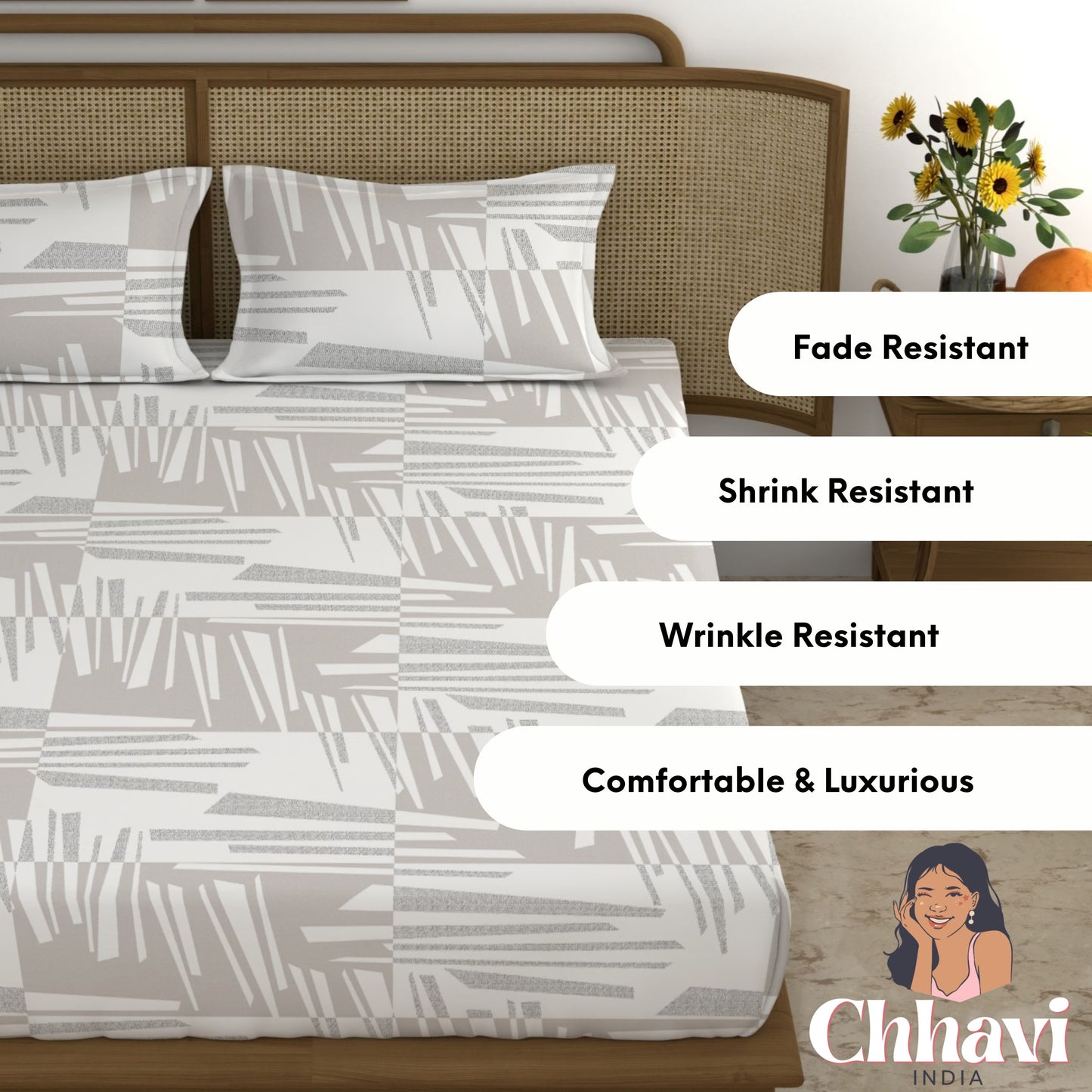 CHHAVI INDIA 210 TC Microfiber Printed King Size Bedsheet With Pillow Covers