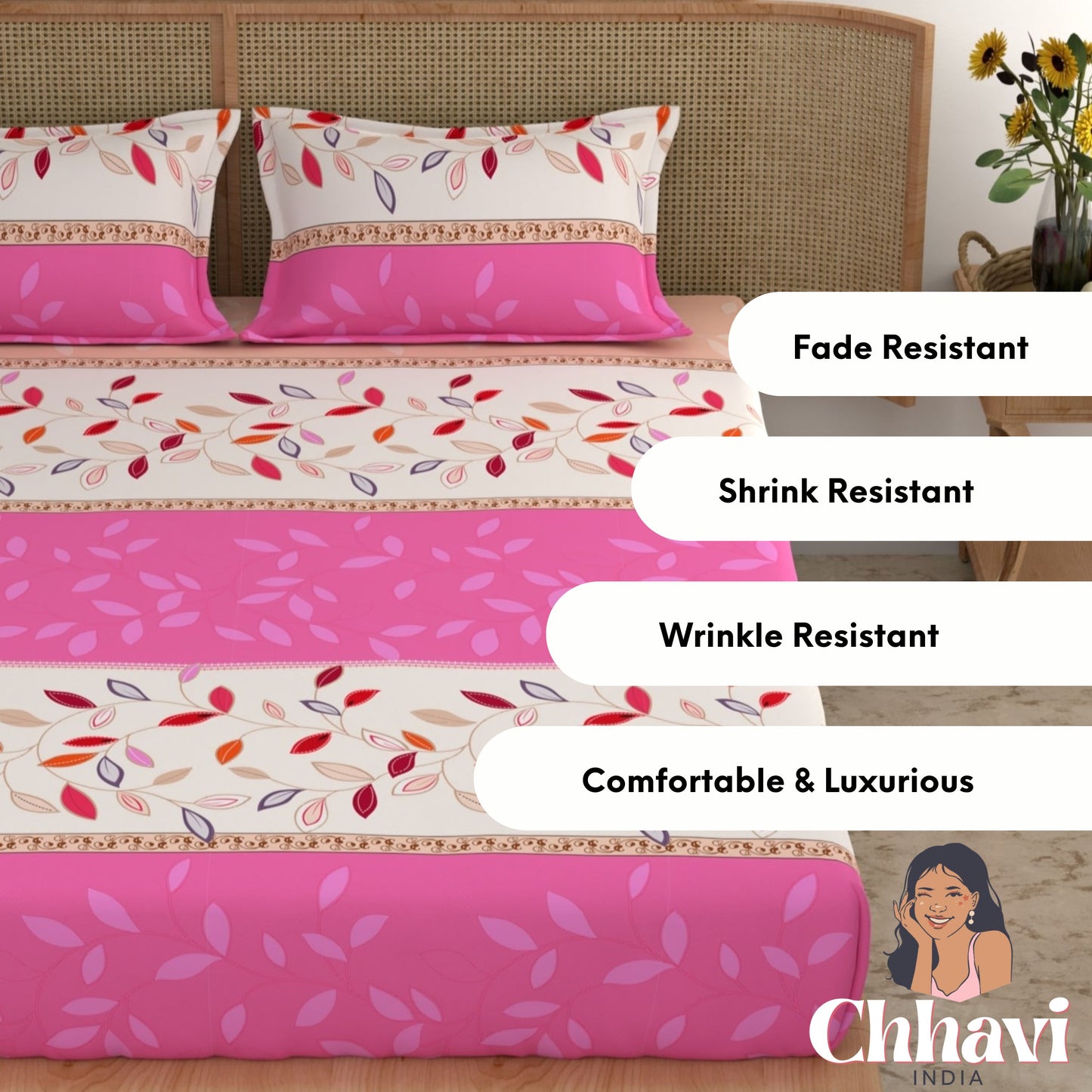 CHHAVI INDIA 210 TC Microfiber Printed King Size Bedsheet With Pillow Covers