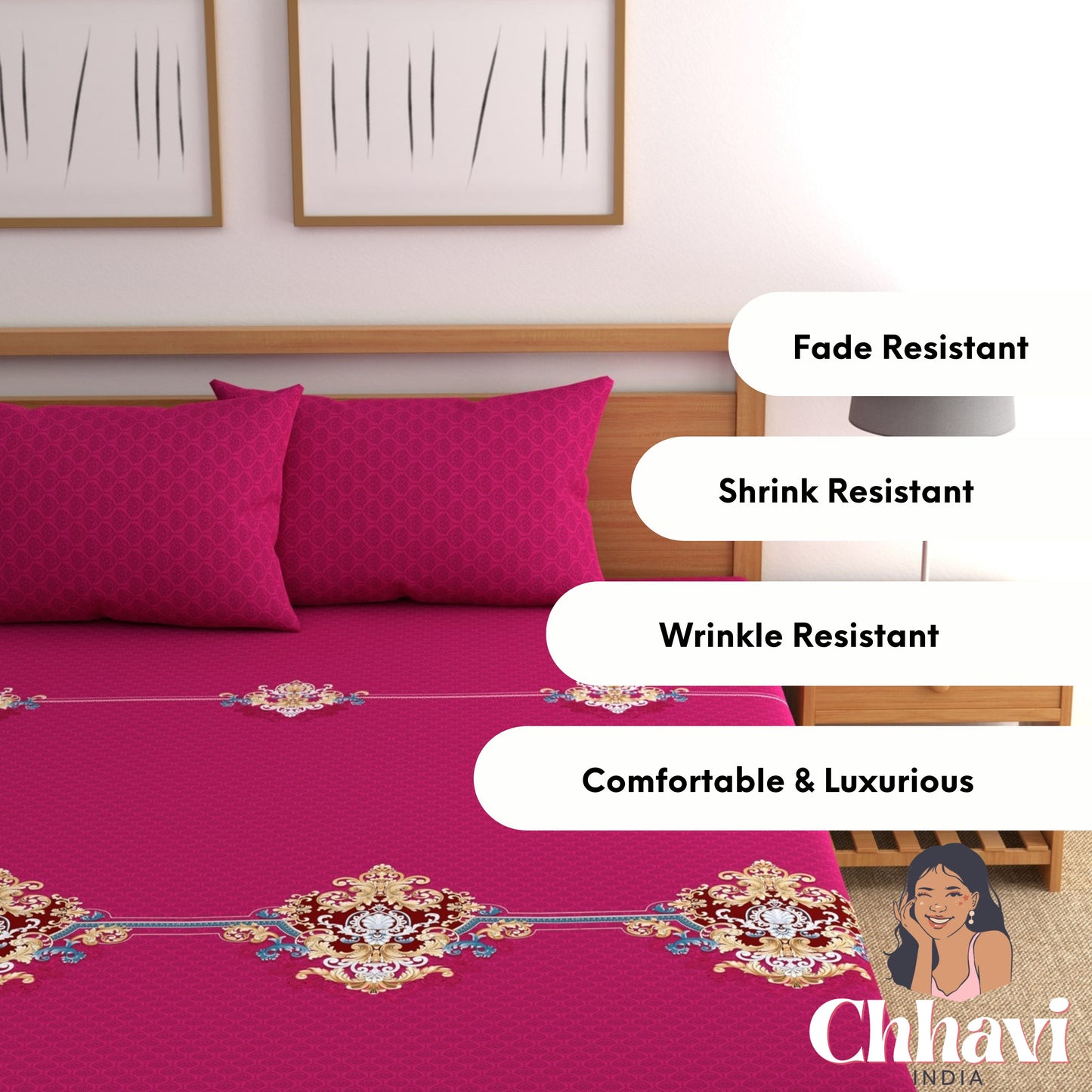 CHHAVI INDIA 210 TC Microfiber Printed Double Bedsheet With Pillow Covers