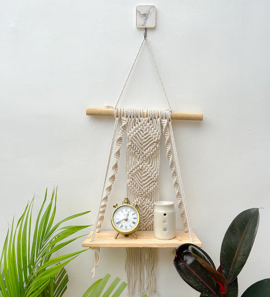 CG Homes MACRAME WALL HANGING WITH WOODEN SHELF