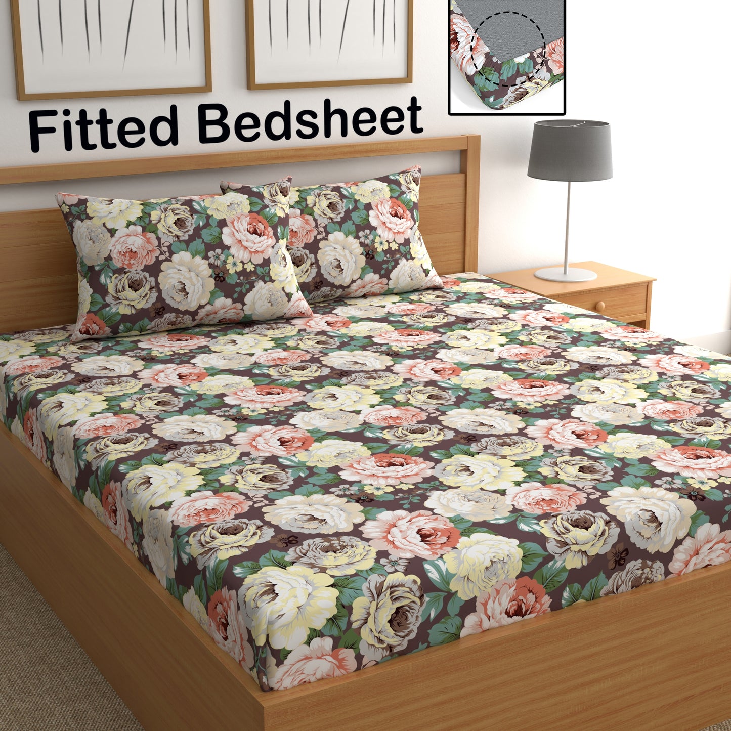 CHHAVI INDIA 210 TC Microfiber Double Fitted  Size Printed Bedsheet