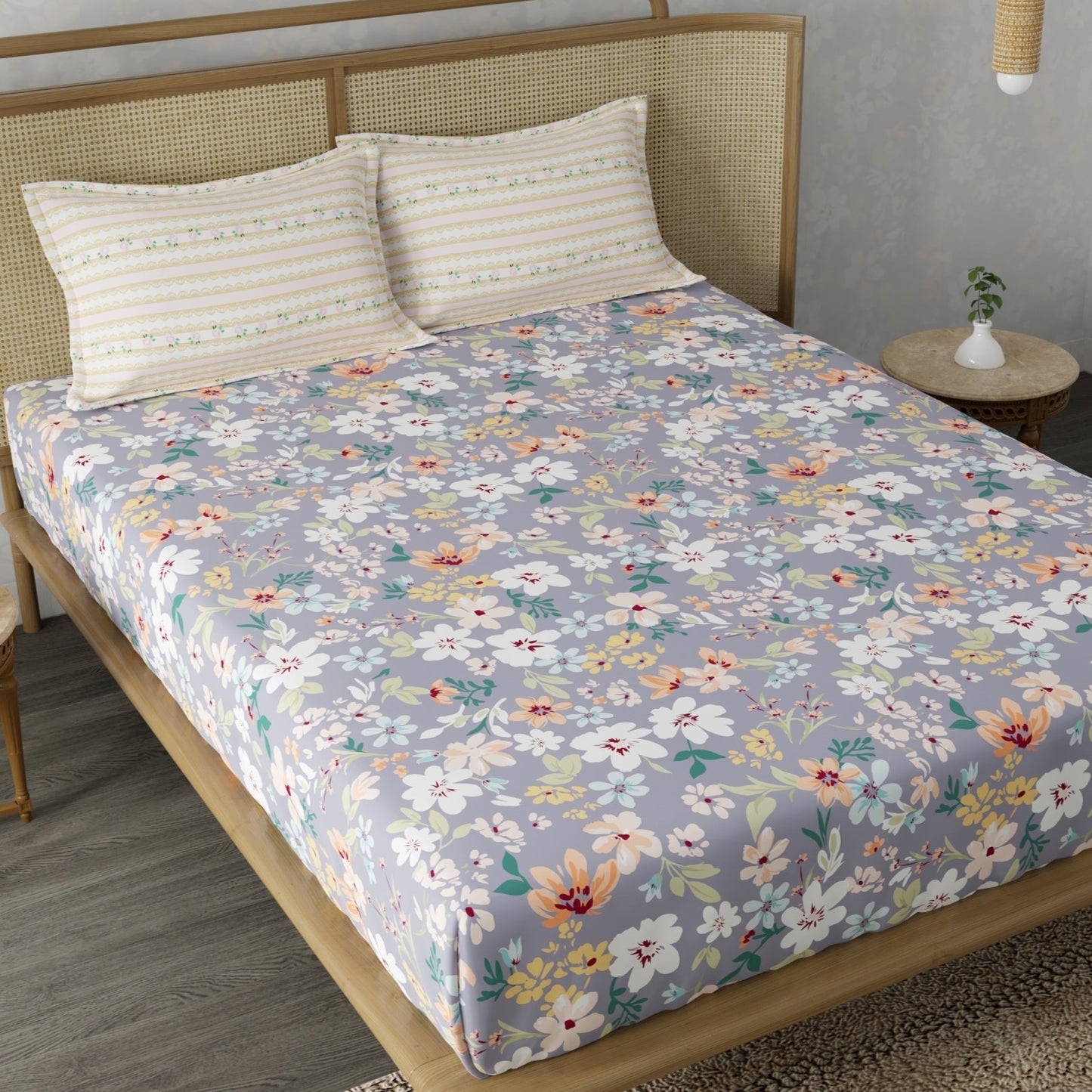 CHHAVI INDIA 210 TC Microfiber Printed Double Bedsheet With Pillow Covers