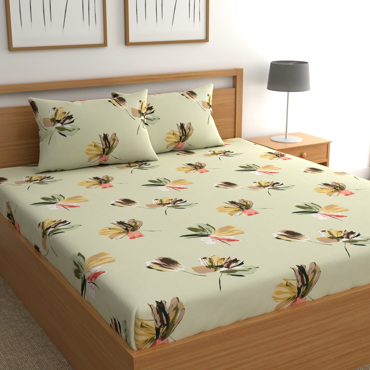 CHHAVI INDIA 210 TC Microfiber Printed Double Bedsheet With Pillow Covers