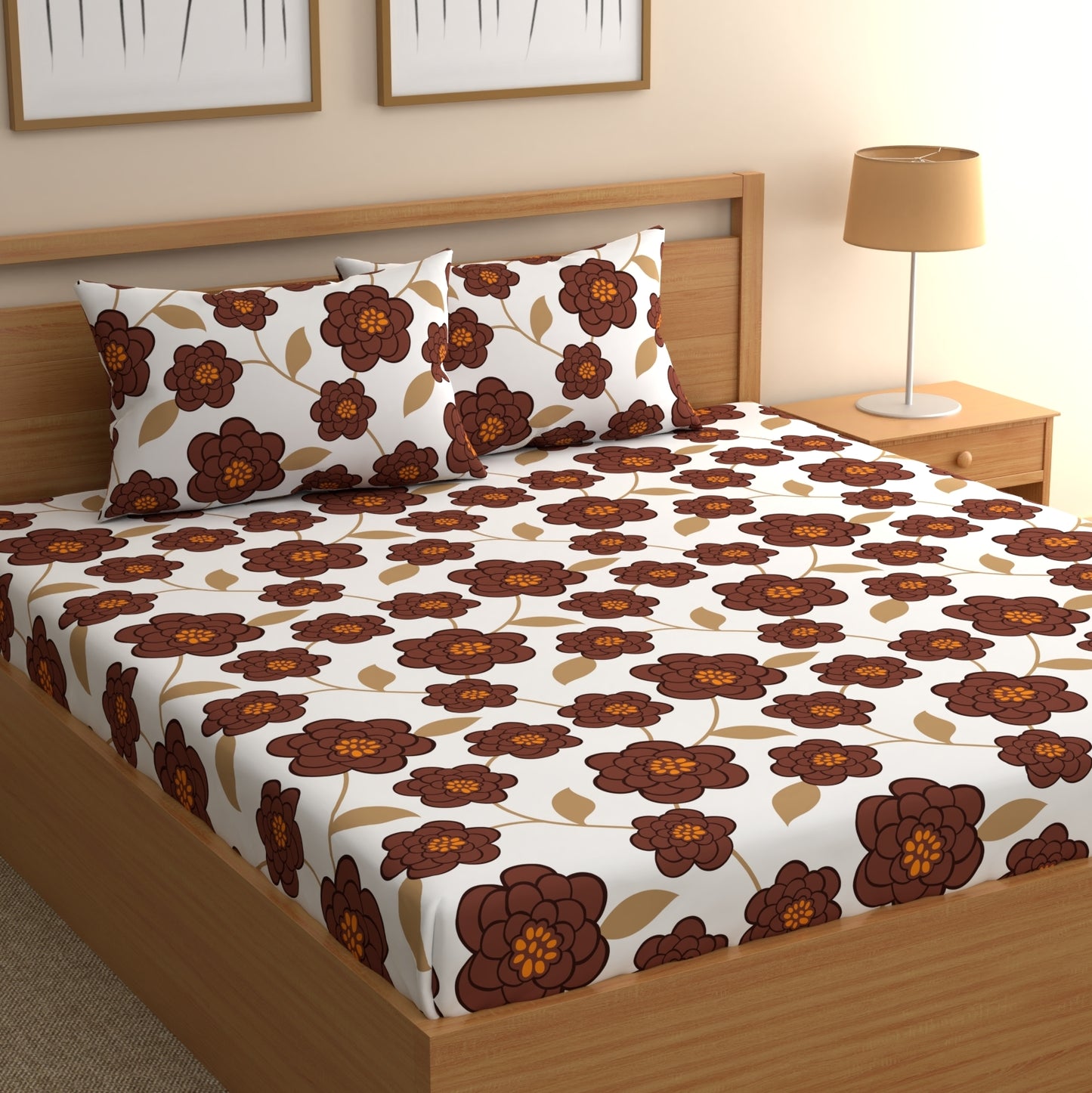 CHHAVI INDIA 210 TC Microfiber Printed Double Bedsheet With Pillow Covers