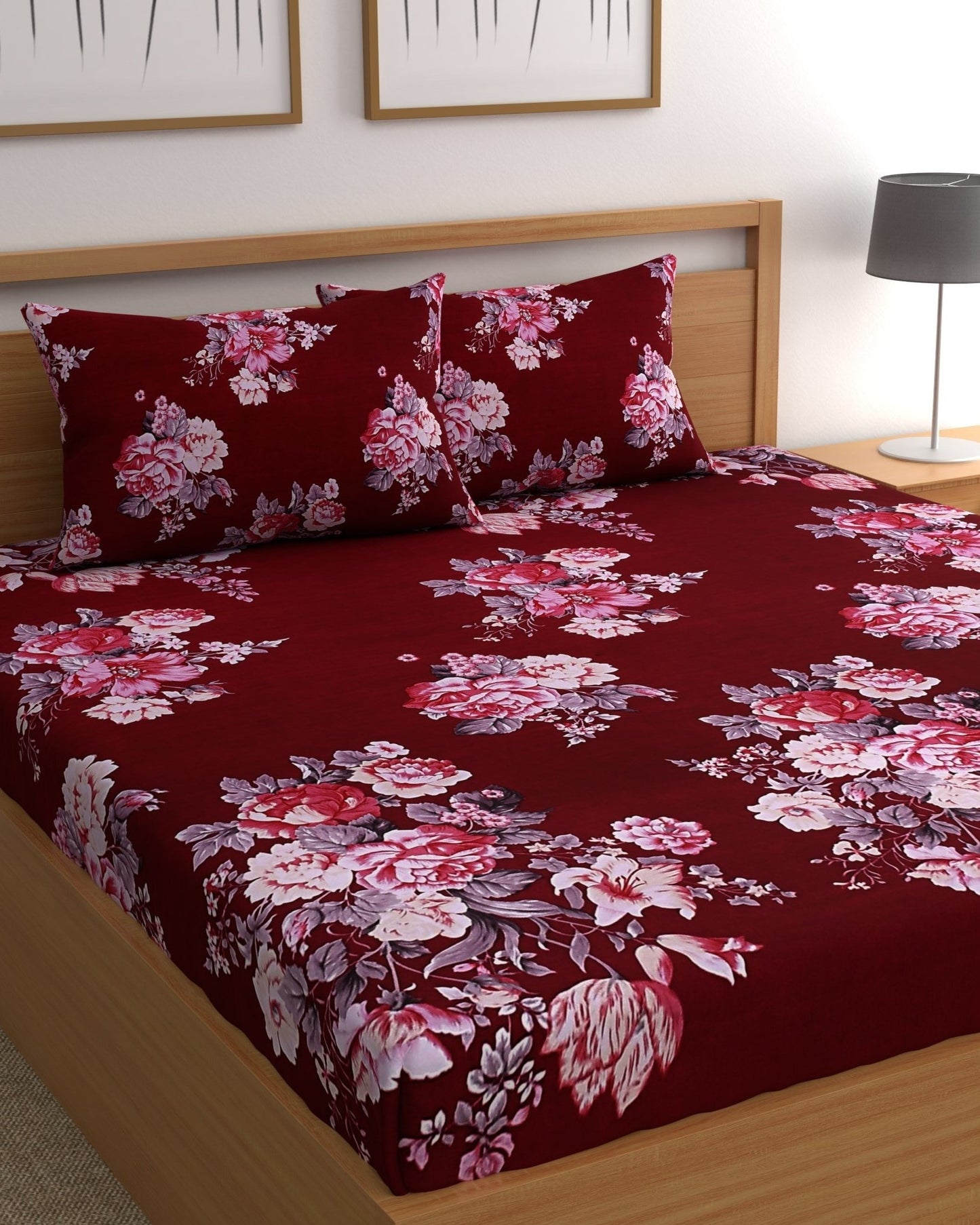 CHHAVI INDIA 210 TC Microfiber Printed Double Bedsheet With Pillow Covers