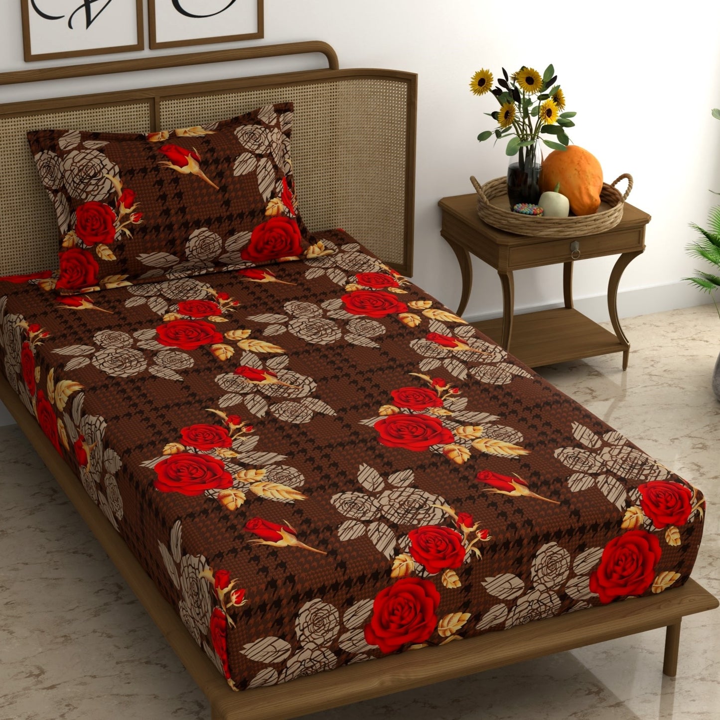 CHHAVI INDIA 210 TC Microfiber Printed Single Bedsheet With 1 Pillow Cover